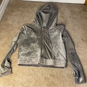 Grey Velvet Cropped Zip Up - Large